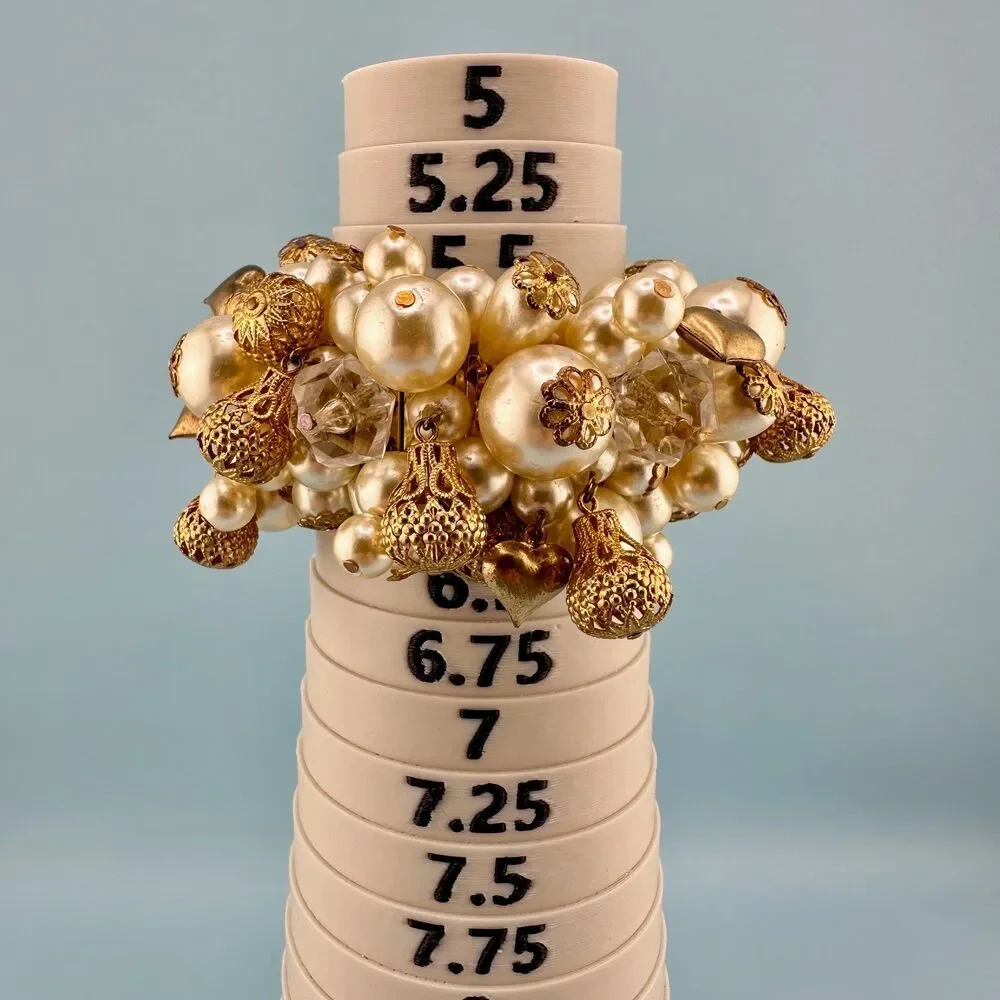 Vintage Cha Cha Bracelet Faux Pearl Filigree Ball Lucite Crystal Heart Expansion